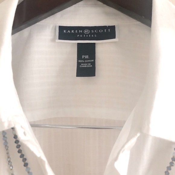 KAREN-SCOTT Petites 3/4 White Oxford Shirt - Picture 7 of 16